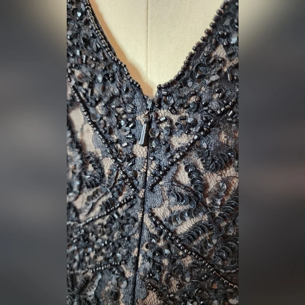 Pisarro Nights Floral Beaded Mesh Drop Waist Midi Dress size 12